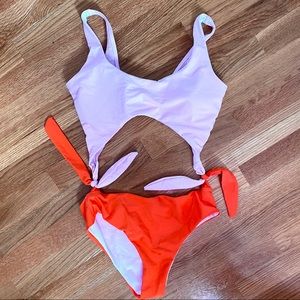 Pink Orange Colorblock One Piece Swimsuit Small